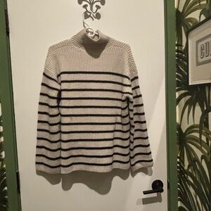 All Saints Off White and Black Striped Turtleneck Sweater